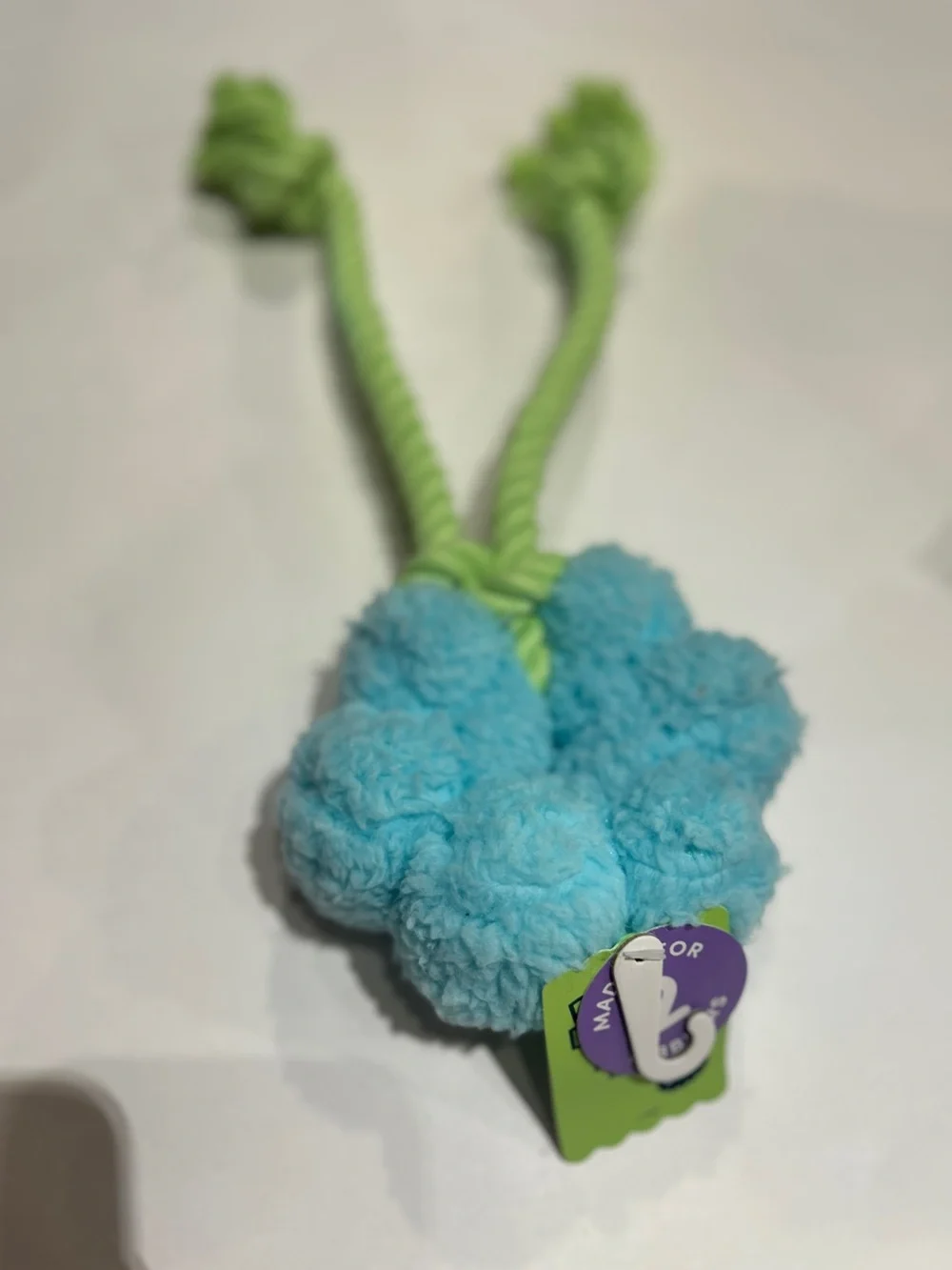 Plush Blue Pom Rope Dog Toy – Blue & Lime Green Keep your pup entertained nwt